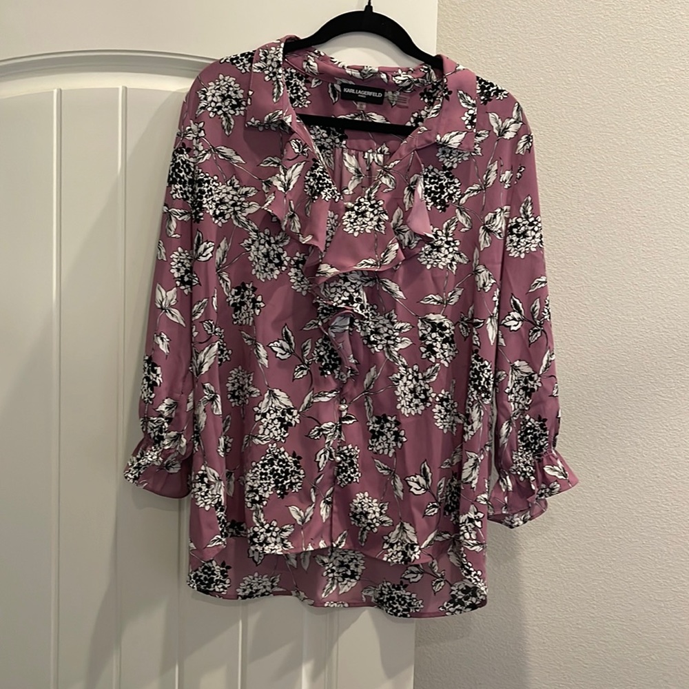 Karl Lagerfield 3/4 sleeve ruffled blouse
